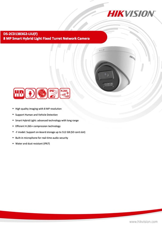 Hikvision DS-2CD1383LIUF Turret Camera 8 Mp met Slimme Hybride Verlichting
