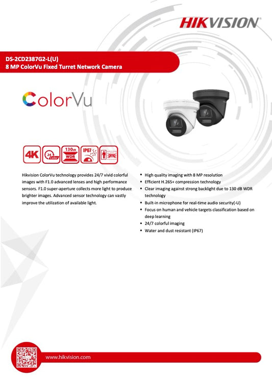Hikvision DS-2CD2387G2H-LISU ColorVu Hybrid 8MP Turret Camera 2.8mm