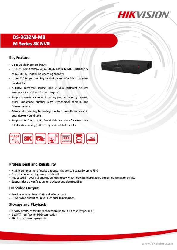 Hikvision NVR DS-9632 32 Kanalen 4K