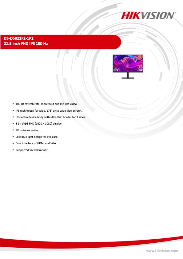 Hikvision Monitor DS-D5022F2-1P2 21,5 inch