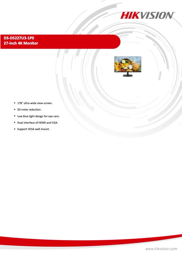 Hikvision Monitor DS-D5227U3-1P0 27 Inch 4K