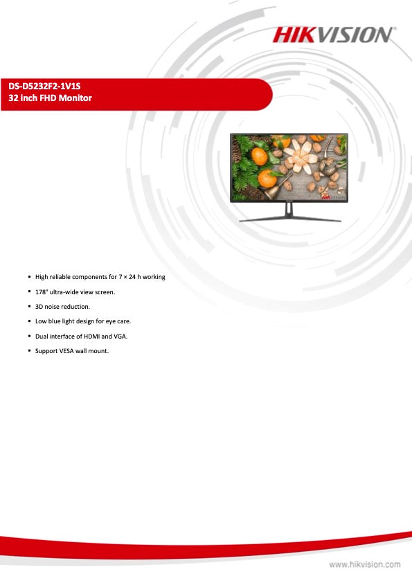 Hikvision Monitor DS-D5232F2-1V1S 32 Inch FHD