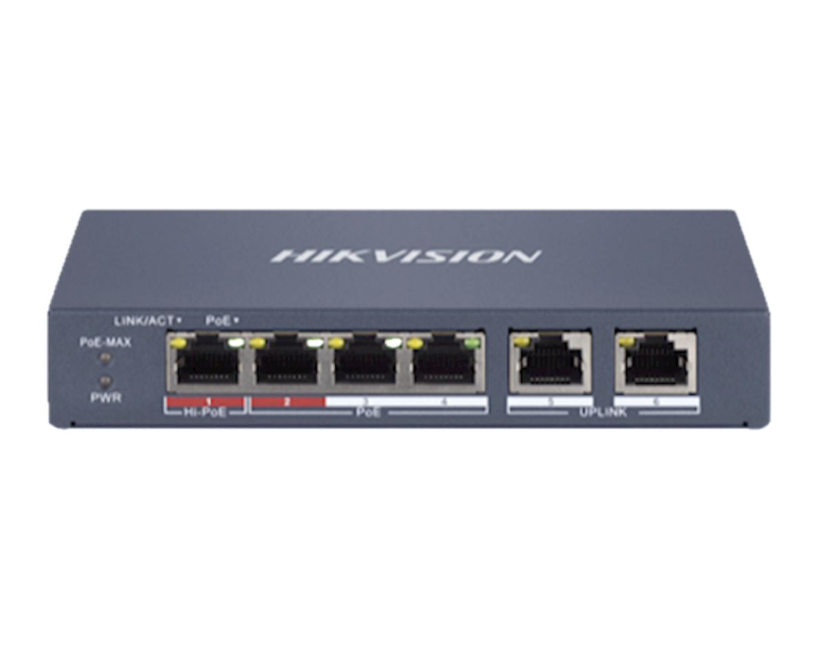 Hikvision DS-3E1106HP-EI Smart Switch 4 poorten LAN PoE 100Mbps