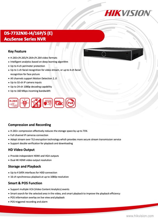 Hikvision NVR DS-7732 32 Kanaals 16 PoE poorten