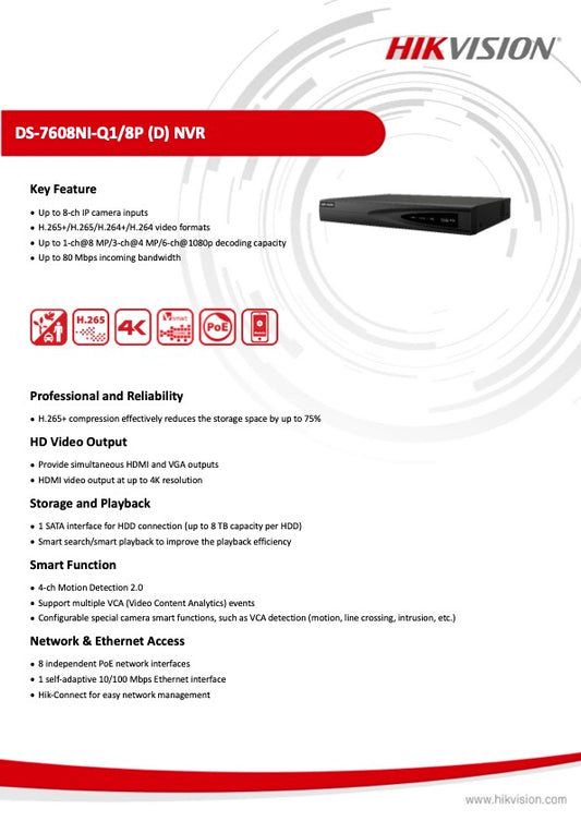 Hikvision DS-7608NI-Q1 Netwerk Video Recorder 8 Poorten