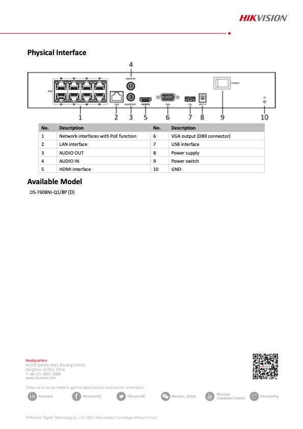 Hikvision DS-7608NI-Q1 Netwerk Video Recorder 8 Poorten