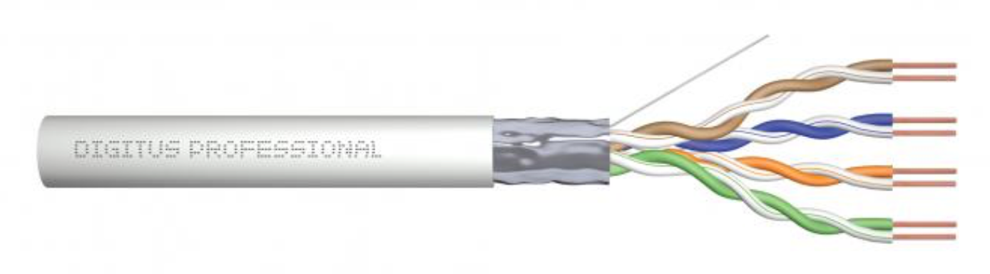 Installatie Kabel Digitus Cat5e F UTP 4x2 twisted pair, Grijs