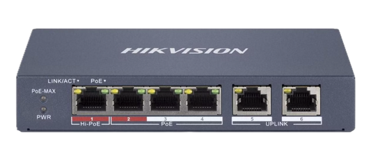 Hikvision DS-3E1106HP-EI Smart Switch 4 poorten LAN PoE 100Mbps