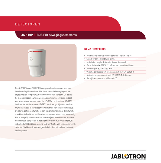 Jablotron JA-110P PIR Bewegingsdetector (bedraad)