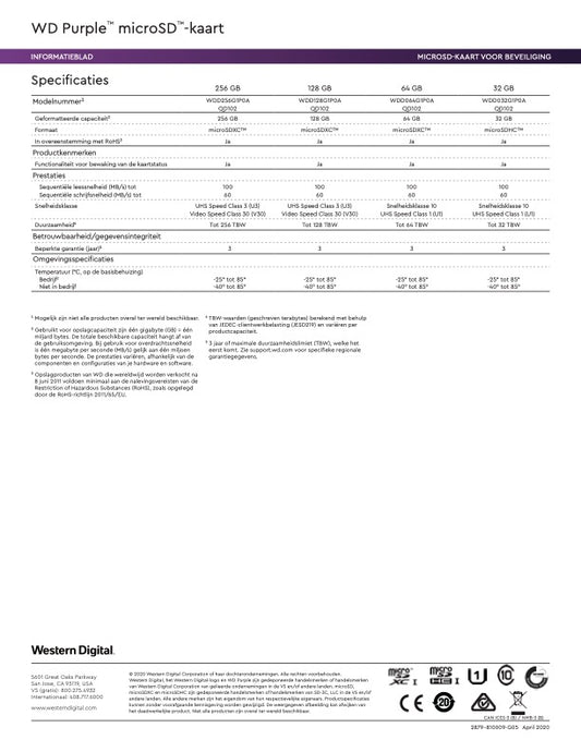 Western Digital SD Card Specifications