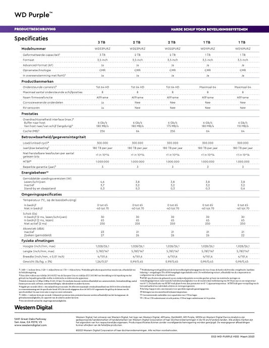 Western Digital Harddisk Specifications