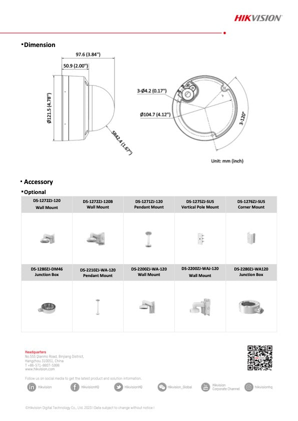 Hikvision DS-2CD1183G2-LIU Dome Camera 8Mp Slimme Hybride Verlichting