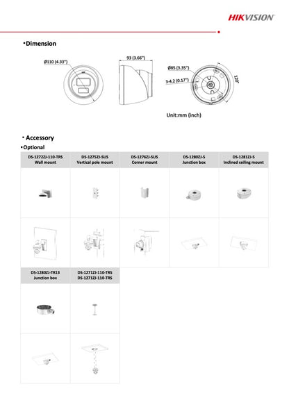 Hikvision DS-2CD1383LIUF Turret Camera 8 Mp met Slimme Hybride Verlichting