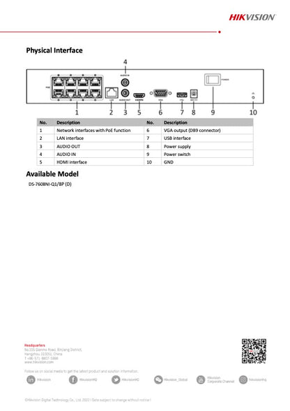 Hikvision DS-7608NI-Q1 Netwerk Video Recorder 8 Poorten