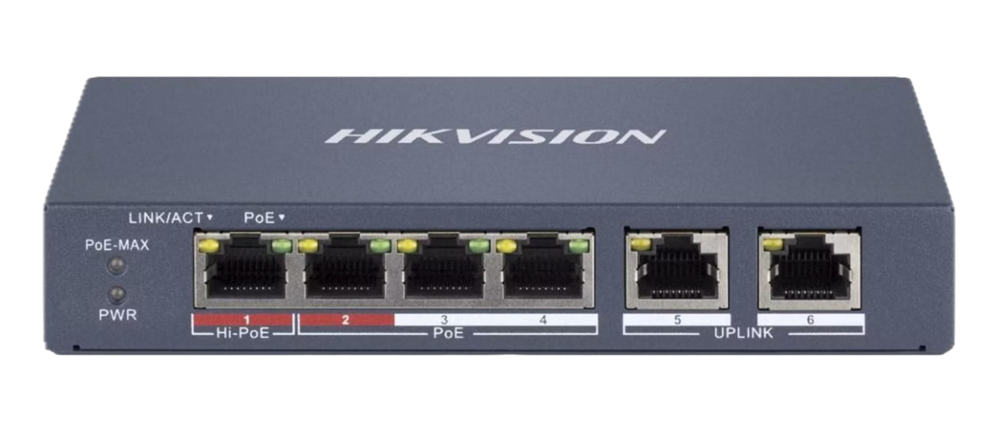 Hikvision DS-3E1106HP-EI Smart Switch 4 poorten LAN PoE 100Mbps