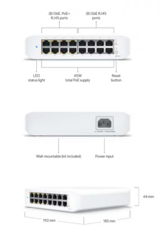 UniFi Switch Lite 16 poorten 45W PoE